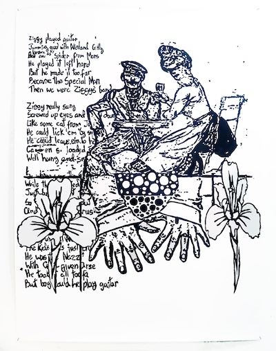 Denis BRUN - Couple drinking with Edward Hopper & Ziggy Sardust 
Encre de Chine sur papier 
150/200cm - 2024