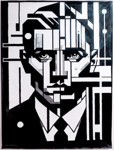 Denis BRUN, ORION 
Encre de Chine et gaffer aluminium sur papier.
150/200cm - 2025 