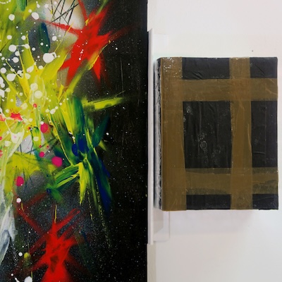 The trip 6 (Bad Painting Remix)
Peinture acrylique sur toile, bois, carton, paillettes, ruban adhésif. - 65/55/6,5cm - 2023 Denis BRUN, The trip 6 (Bad Painting Remix)
Peinture acrylique sur toile, bois, carton, paillettes, ruban adhésif. - 65/55/6,5cm - 2023