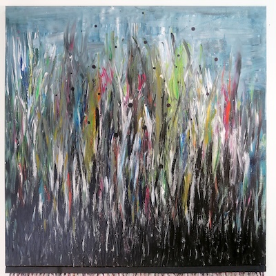 Denis Brun - The Pond 4 - Acrylique sur toile, bombe aérosol, paillettes, bois, laine - 2023 Denis Brun - The Pond 4 - Acrylique sur toile, bombe aérosol, paillettes, bois, laine - 2023