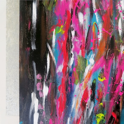 Denis Brun - The trip 2 (Bad Painting Remix) - Peinture acrylique sur toile, bois, carton, paillettes, ruban adhésif - 2023 Denis Brun - The trip 2 (Bad Painting Remix) - Peinture acrylique sur toile, bois, carton, paillettes, ruban adhésif - 2023